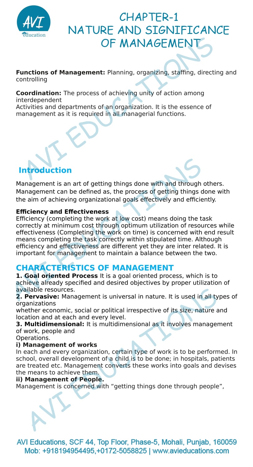 Nature of Management - Business Studies 12 - CBSE AVI educations